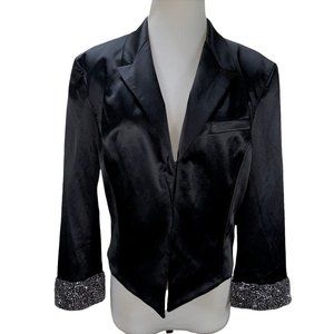 Adam Lippes Satin Embellished Evening Jacket Party Cocktail Formal Silk Blazer